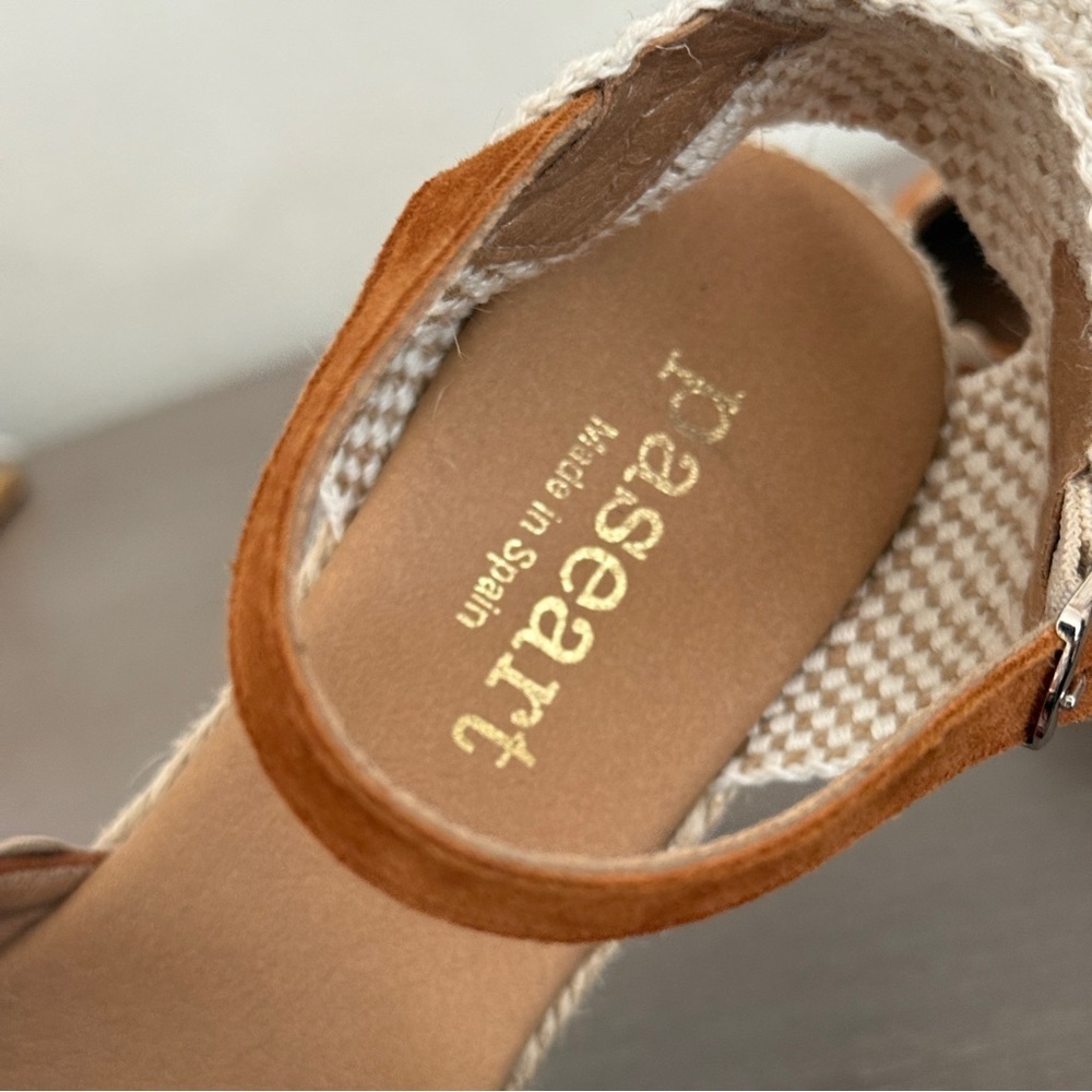 Paseart Women’s Beige Suede Espadrille Shoes Sz 8.5 (Euro 39) Wedge Ankle Strap - Picture 11 of 11